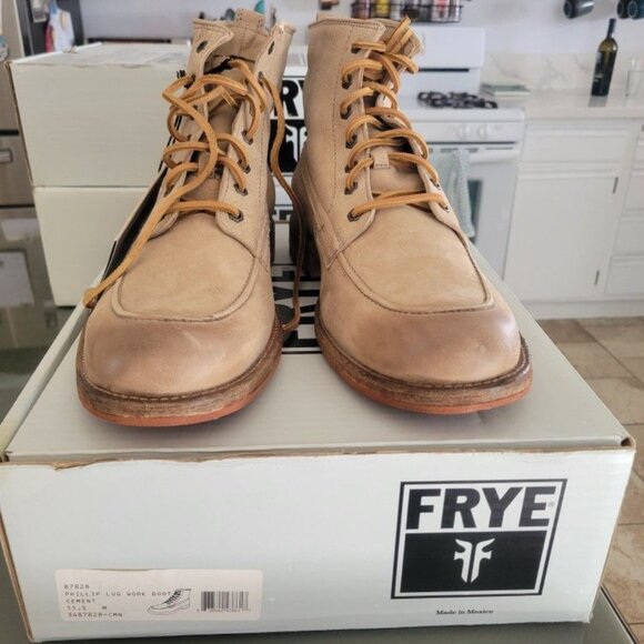 Frye Phillip Lug Workboot 87828 Mens Cement Leather Lace Up Boots - Picture 2 of 3